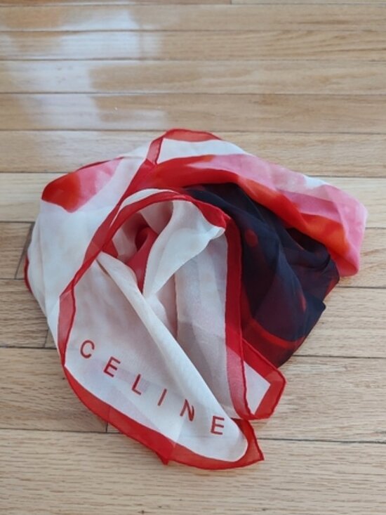 Celine poppy floral silk sheer scarf large EUC - Picture 3 of 7